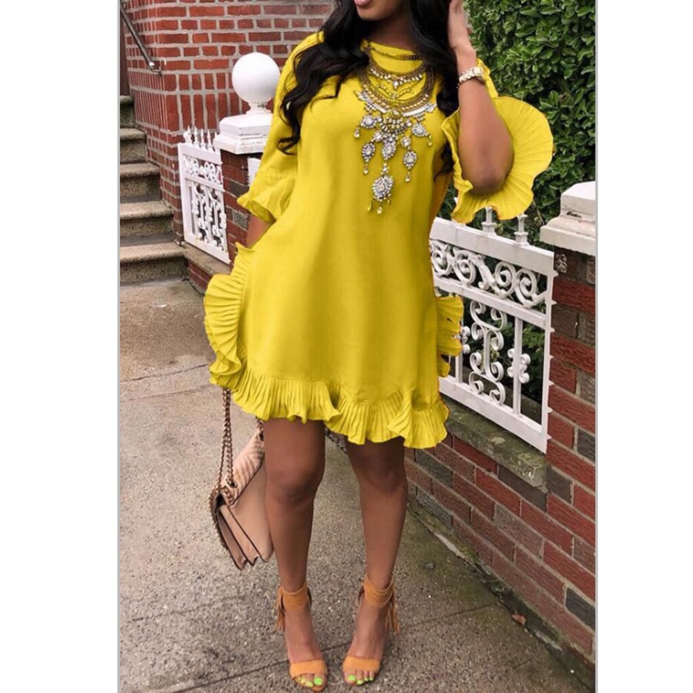 Sweet Yellow Ruffle Dress